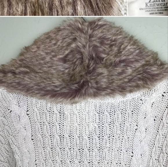 ➡️ ZARA OVERSIZED CABLE KNIT faux fur collared Sweater - Picture 11 of 11